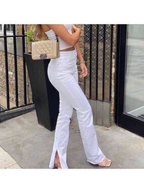 NWT Zara High Rise Slim Leg Flare Jeans With Split Hems, Size 4